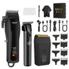A set of HIENA electric beard and hair trimmers in black, showing various attachments.