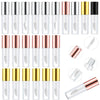 A collection of clear and pink lip gloss tubes in various sizes and finishes, including gold accents.
