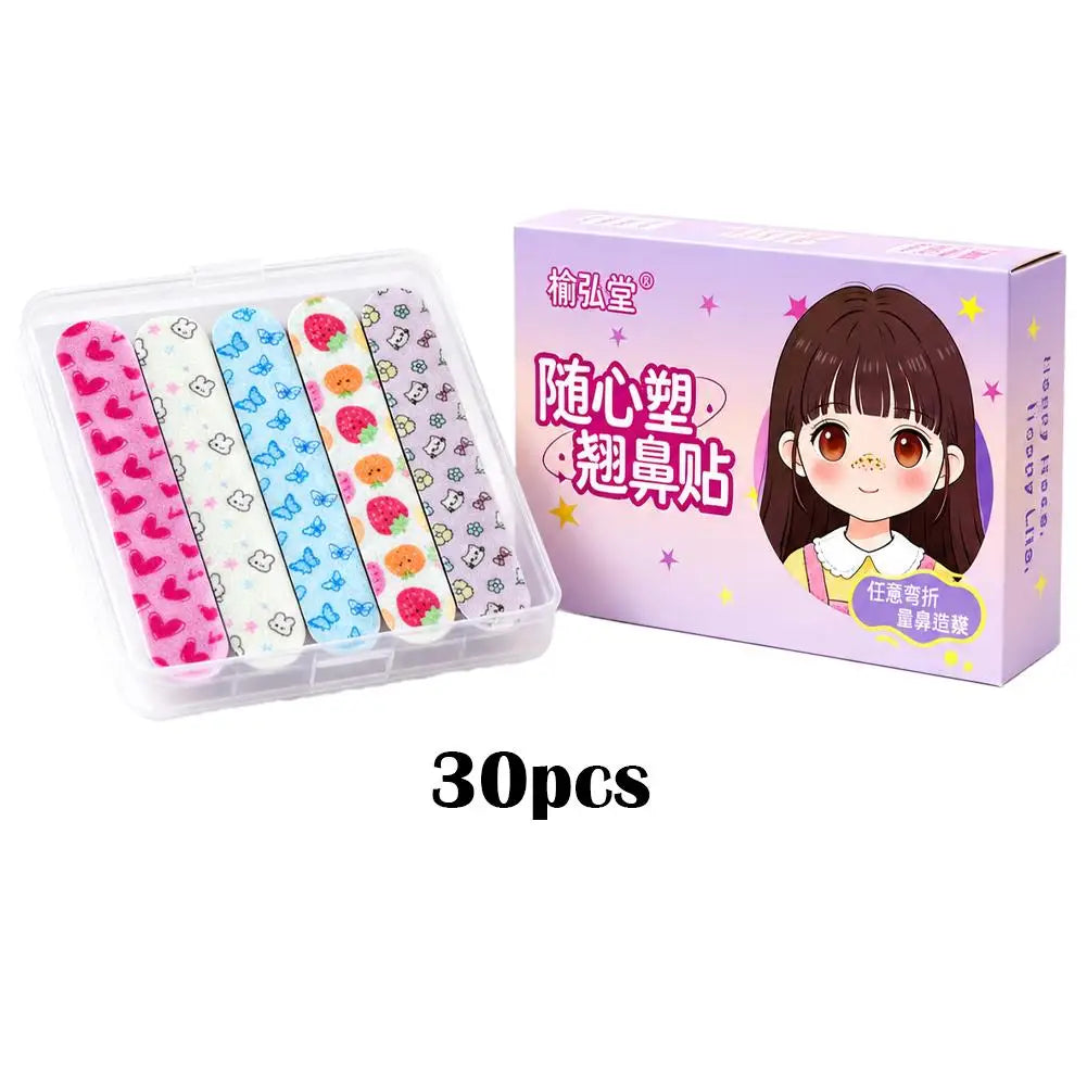 A box of invisible nose lifting patches featuring various colorful designs for facial support.