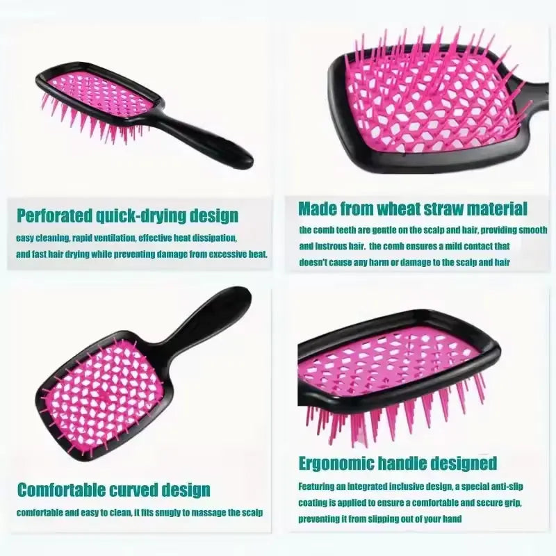 Pink anti-static air cushion hair comb and scalp massager with a black handle
