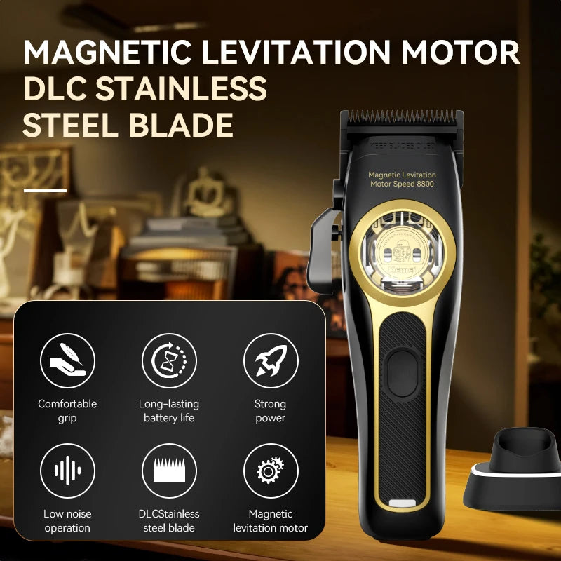 Schwarzer magnetischer Levitationsmotor mit Edelstahlklinge, Haarschneider mit verschiedenen Funktionen.