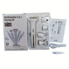 A multifunction 5 in 1 shaving kit with various grooming tools and accessories displayed in its packaging.