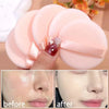 Pink soft velvet makeup puffs for concealer and powder shown before and after application on the skin.
