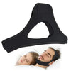 Black anti-snoring chin strap designed to fit around the chin for sleep