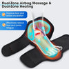 A black dual-zone foot and ankle massager with glowing blue and orange massage zones placed on a foot.