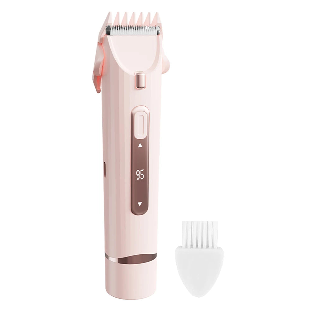 Afeitadora eléctrica rosa con doble cabezal, mostrando el cuerpo principal y una cabeza de afeitado separada.