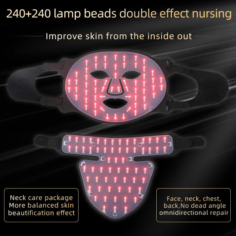 A glowing LED mask device designed for double-effect nursing to improve skin from the inside out.
