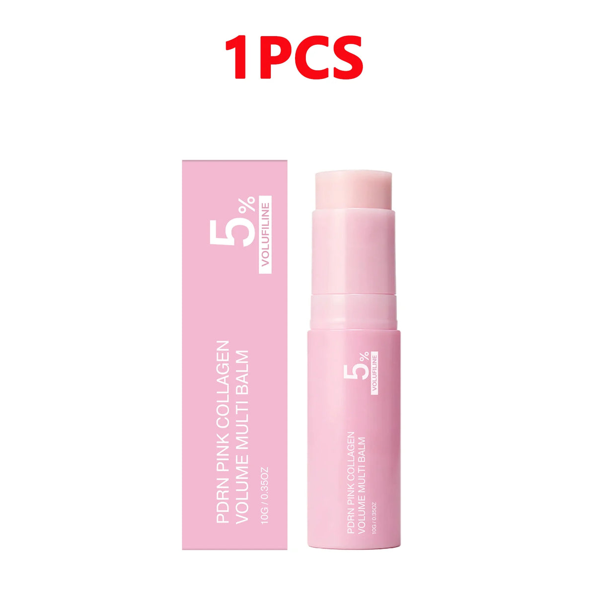 A single tube of PDRN Pink Collagen Volume Multi Balm stick in a pink container.
