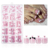Caja de plástico transparente con 150 uñas postizas de acrílico rosa para salón.