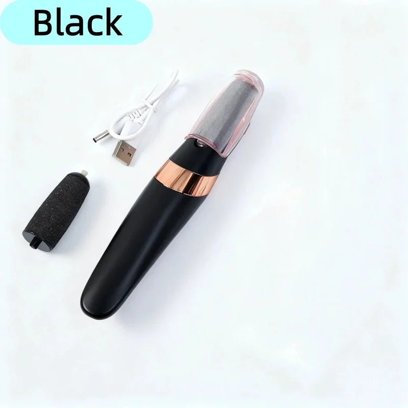 Pied-massant électrique portable noir avec finition argent et rose gold et cordon.