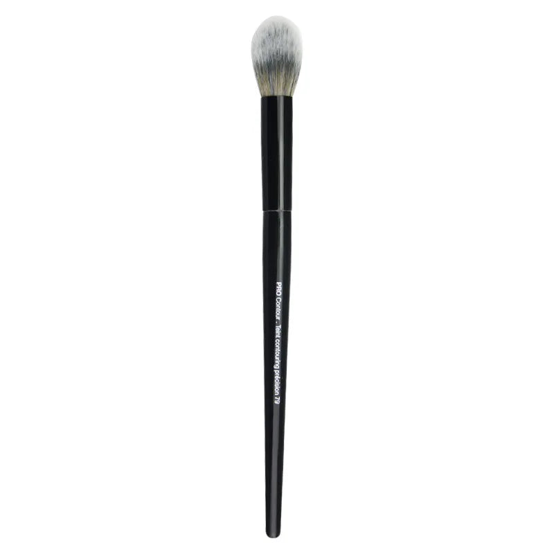 A black professional makeup brush used for contouring and highlighting.