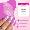 A hand displays a set of glossy pink press-on nails with four layers of ABS material.