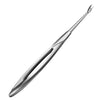 A professional stainless steel cuticle pusher with a pointed tip.
