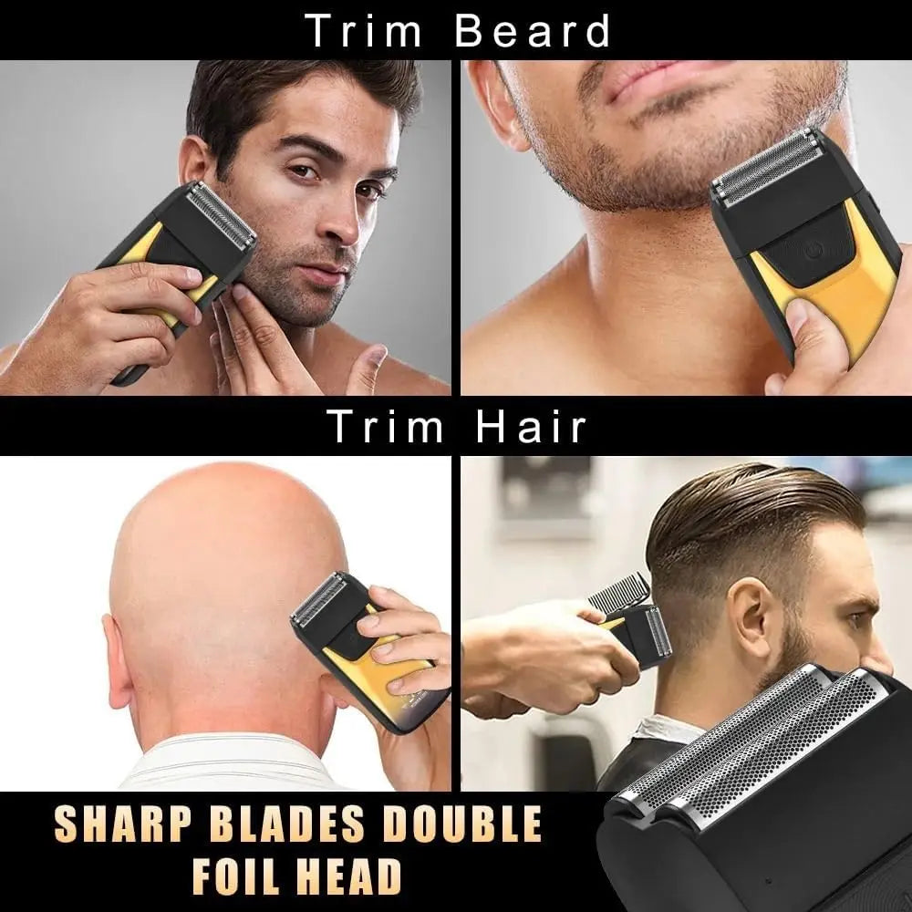 A set of professional electric hair clippers and trimmers featuring sharp blades and a double foil head.