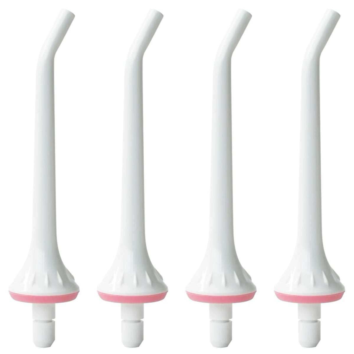Four white replacement tips for a water flosser oral irrigator
