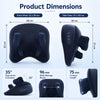 Diagrams showing the dimensions and various views of an electric massage pillow for neck, shoulder, and leg relief.