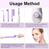 Instructions for using a high frequency skin rejuvenation wand, showing how to insert the glass tube and massage the face.