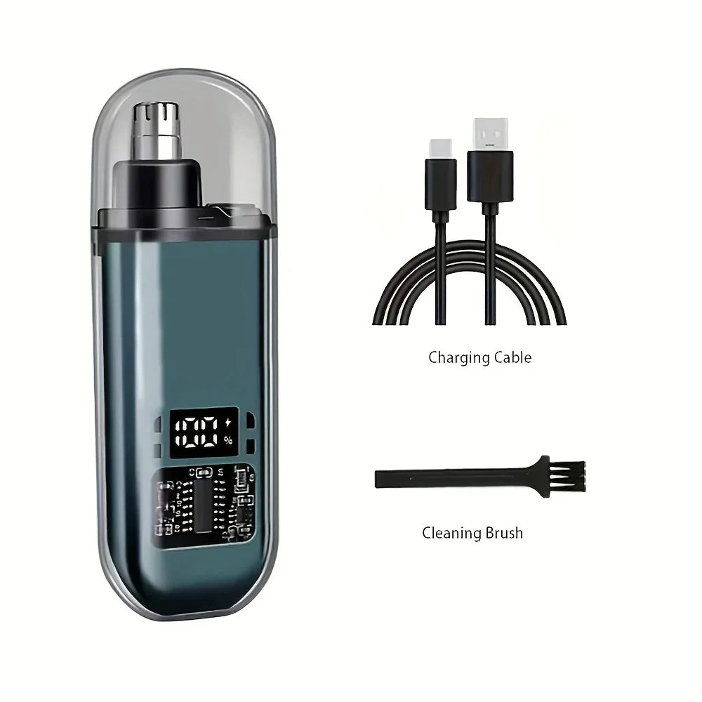 USB-rechargeable Nasen- und Ohrhaartrimmer mit Ladekabel und Reinigungsbürste
