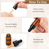 A set of ten glass dropper bottles for essential oils and samples shown with usage instructions.