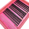 A pink tray of manga lash clusters with bottom and spikes for volume DIY eyelash extensions.