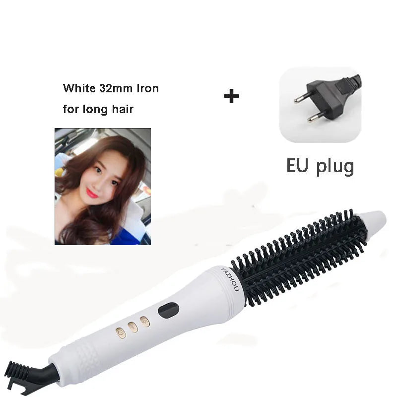 White 32mm iron for long hair with an EU plug and a black cord.
