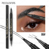 Close-up of a black eyebrow pencil demonstrating precise line work on an eye.