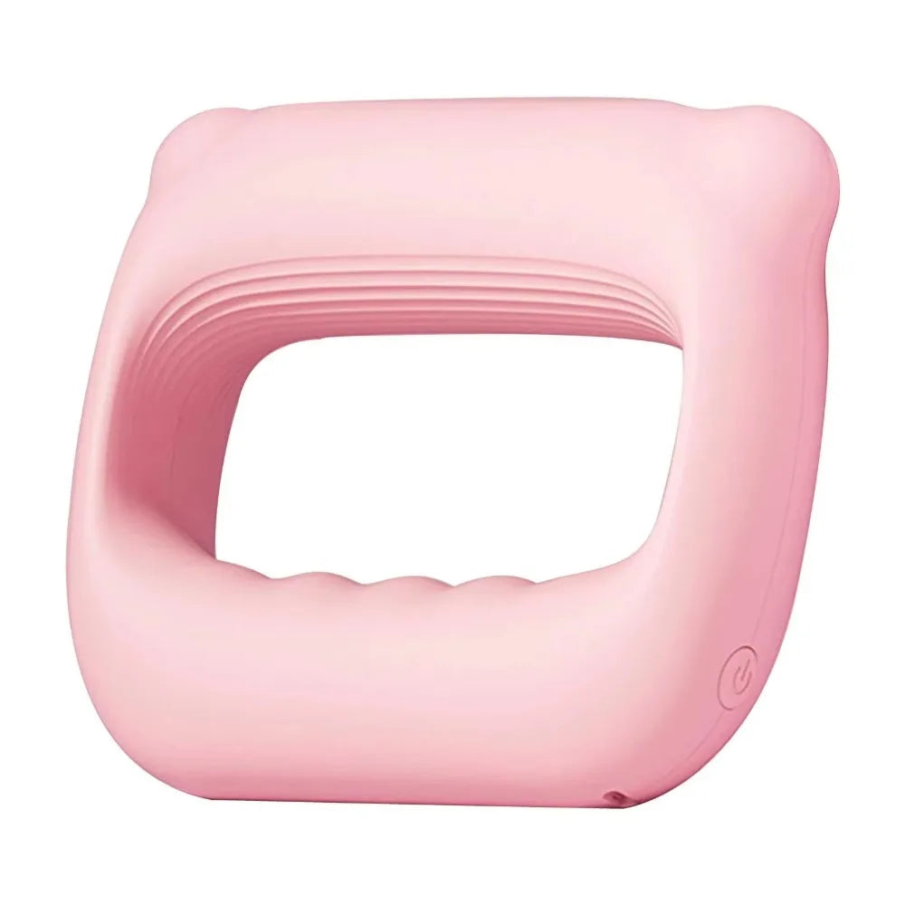 A pink portable electric fascia massager belt with a contoured shape.