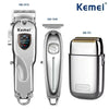 Three Kemei electric hair clippers models KM-2010, KM-1949, and KM-TX1 displayed together.