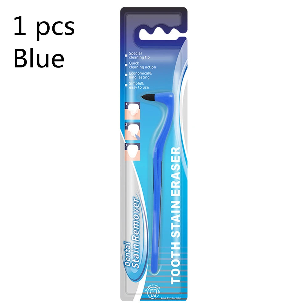 Blue manual tooth stain remover tool with an interdental brush