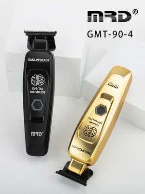 Schwarzer SmartBrain digitaler Haartrimmer und eine goldene Version davon auf weißem Hintergrund.