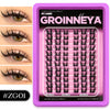 Kit plastique violet contenant des clusters de cils faits maison pour maquillage des yeux.