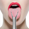 Stainless steel tongue scraper used to clean the inside of a person's mouth