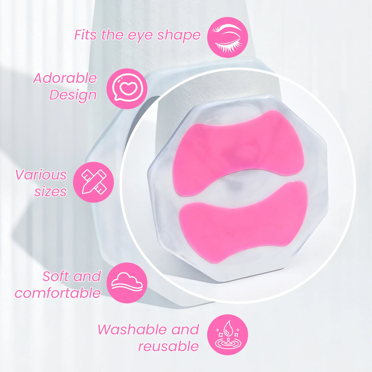 Reusable silicone lash lift shield eye pads in pink for shaping and lifting eyelashes