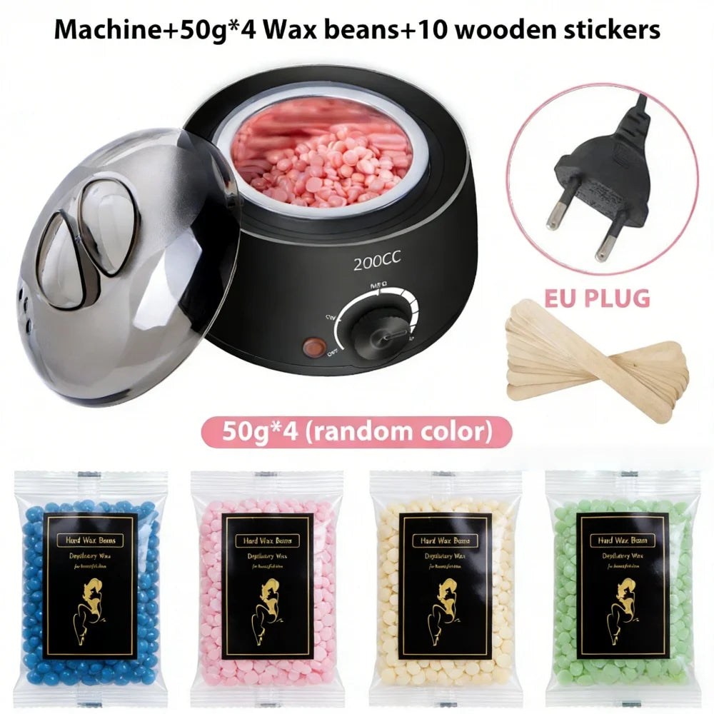 Set aus Paraffinwachsbohnen und Holzstickern, verpackt für eine 200cc Maschine.