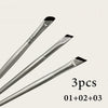 Three silver angled eyeliner brushes shown diagonally against a white background.