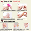 Instructions for using and removing reusable nails, showing steps like grinding, cleaning, and applying nail gel.