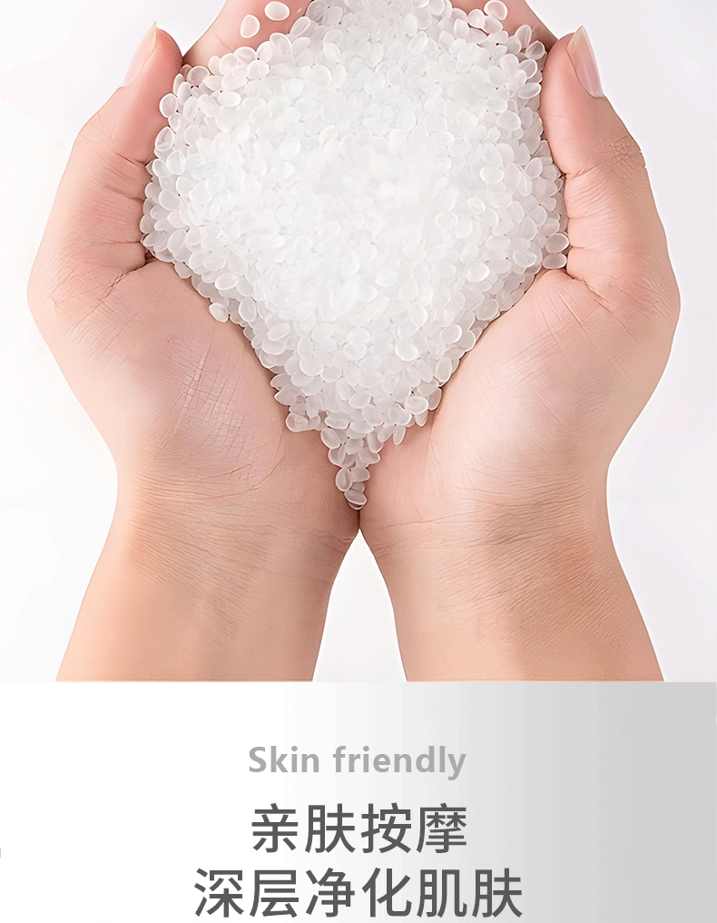 Hands holding a white silicone facial cleaning brush for deep scrubbing