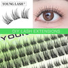 A close-up of a brown eye showing natural lashes and a set of black lash extensions for DIY lash extensions.