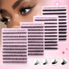 A collection of 10 rows of individual mink false eyelashes displayed on a pink background.
