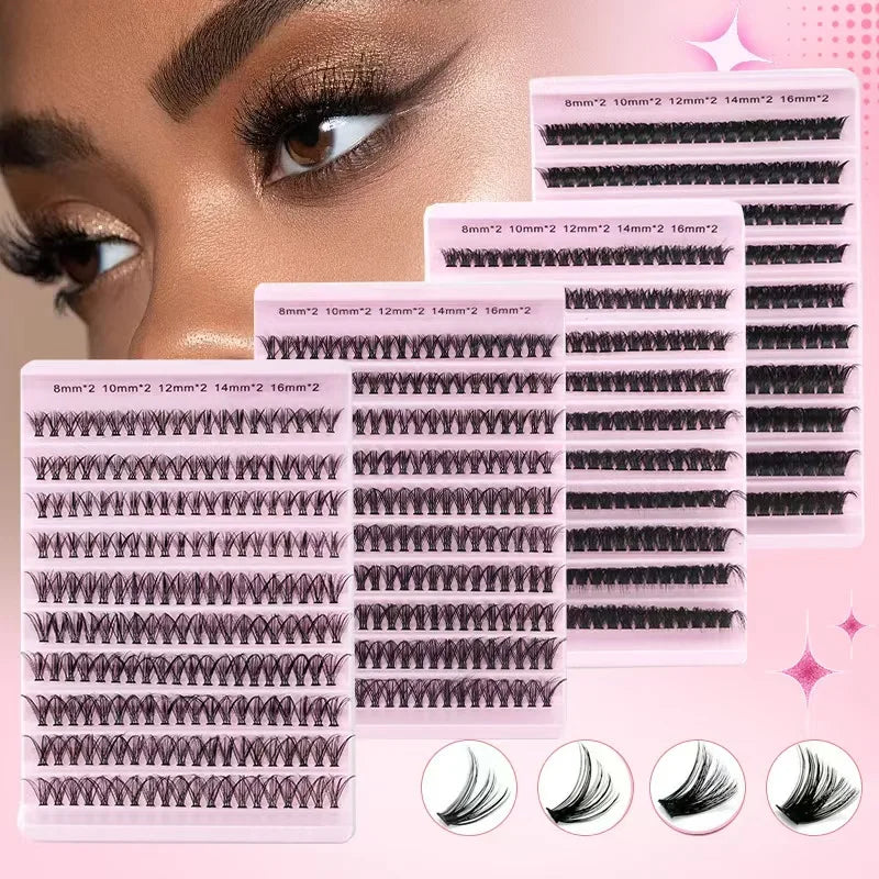 A collection of 10 rows of individual mink false eyelashes displayed on a pink background.