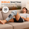 A man is relaxing on a couch using a gray cordless heated calf and knee massager with air compression.