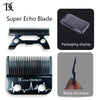 Ein Set von Super Echo-Klingen für eine Keramikhaarschere, die Klinge und deren Dicke zeigt.