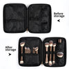 A black travel case opened to show a set of 20 professional makeup brushes inside.