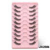 A plastic tray holding ten pairs of clear band cat eye false eyelashes.