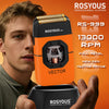 An orange and black Rosyous Pro clipper is held by a man, highlighting its vector motor technology.