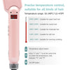 Pink professional hair straightener with temperature settings and adjust buttons