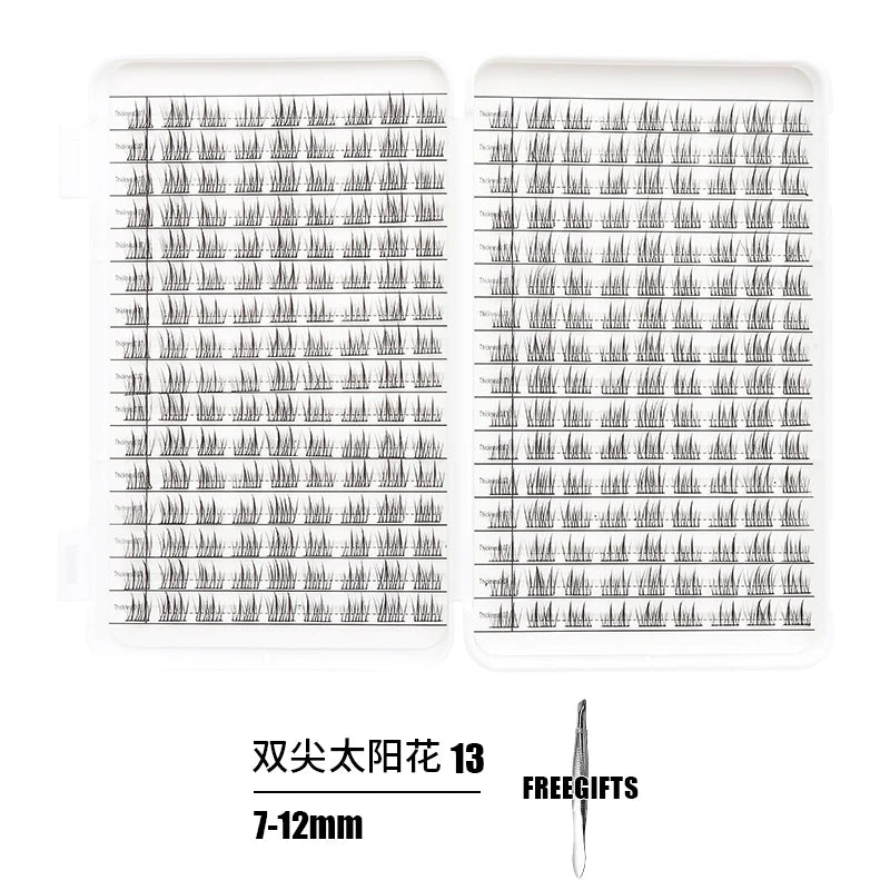 Un kit d'extensions de cils individuels avec 13 cils, mesurant 7-12mm.