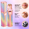 A pink electric beauty shaver in a cylindrical case with a light feature and a portable design.