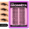 Kit plastique violet pour clusters de cils DIY, montrant des cils appliqués sur un mannequin