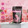 A black jar of Oakeer Hard Wax Bean facial wax is displayed against a pink floral background with feature callouts.
